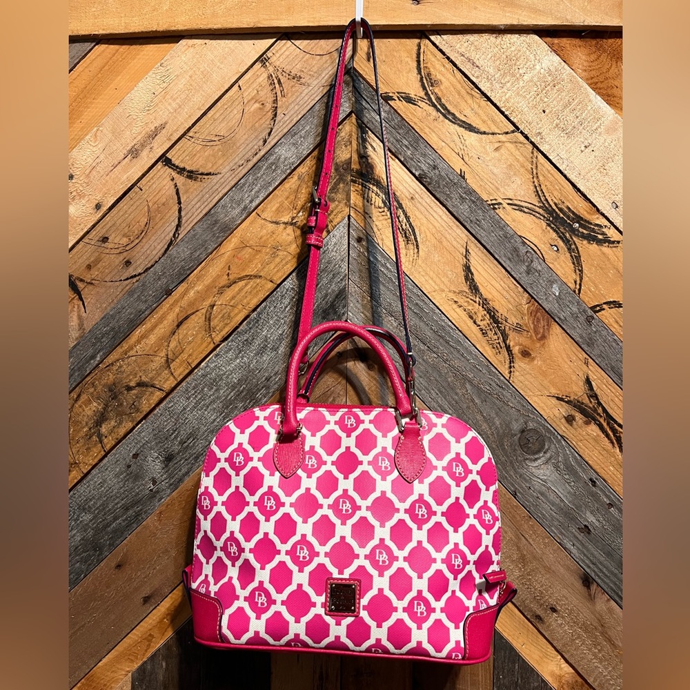 Dooney & Bourke Sanibel Zip Zip Satchel in Hot Pink and White Bag